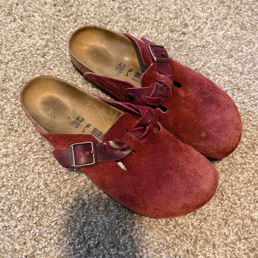 Birkenstock Boston Braided Suede Leather Clogs Zinfandel Burgundy EU 42 Comfort